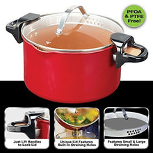 Load image into Gallery viewer, Red Copper Better Pasta Pot by BulbHead, Locking Handles and Straining Lid