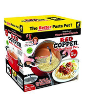 Load image into Gallery viewer, Red Copper Better Pasta Pot by BulbHead, Locking Handles and Straining Lid