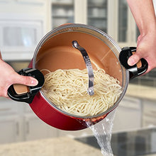 Load image into Gallery viewer, Red Copper Better Pasta Pot by BulbHead, Locking Handles and Straining Lid