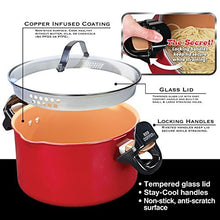 Load image into Gallery viewer, Red Copper Better Pasta Pot by BulbHead, Locking Handles and Straining Lid