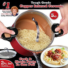 Load image into Gallery viewer, Red Copper Better Pasta Pot by BulbHead, Locking Handles and Straining Lid