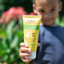 Load image into Gallery viewer, Babo Botanicals Zinc Sunscreen Lotion SPF 30 with 100% Mineral Actives, Non-Greasy, Water-Resistant, Fragrance-Free, Vegan, For Babies, Kids or Sensitive Skin, Clear, 3 Fl Oz