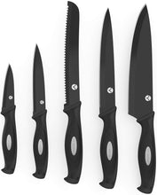 Load image into Gallery viewer, Vremi 10 Piece Black Knife Set - 5 Kitchen Knives with 5 Knife Sheath Covers - Chef Knife Sets with Carving Serrated Utility Chef's and Paring Knives - Magnetic Knife Set with Matching Black Case