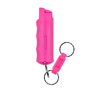 Load image into Gallery viewer, SABRE ADVANCED Pepper Spray Keychain with Quick Release – 3-in-1 Pepper Spray, CS Tear Gas &amp; UV Dye – Maximum Strength Police OC Spray, Finger Grip for Better Aim – Optional Practice Spray, Pink Pepper Spray