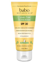 Load image into Gallery viewer, Babo Botanicals Zinc Sunscreen Lotion SPF 30 with 100% Mineral Actives, Non-Greasy, Water-Resistant, Fragrance-Free, Vegan, For Babies, Kids or Sensitive Skin, Clear, 3 Fl Oz
