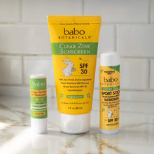 Load image into Gallery viewer, Babo Botanicals Zinc Sunscreen Lotion SPF 30 with 100% Mineral Actives, Non-Greasy, Water-Resistant, Fragrance-Free, Vegan, For Babies, Kids or Sensitive Skin, Clear, 3 Fl Oz