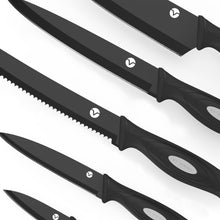 Load image into Gallery viewer, Vremi 10 Piece Black Knife Set - 5 Kitchen Knives with 5 Knife Sheath Covers - Chef Knife Sets with Carving Serrated Utility Chef's and Paring Knives - Magnetic Knife Set with Matching Black Case