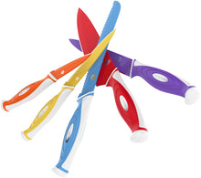 Load image into Gallery viewer, Vremi 10 Piece Colorful Knife Set - 5 Kitchen Knives with 5 Knife Sheath Covers - Chef Knife Sets with Carving Serrated Utility Chef's and Paring Knives - Magnetic Knife Set with Matching Color Case