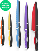 Load image into Gallery viewer, Vremi 10 Piece Colorful Knife Set - 5 Kitchen Knives with 5 Knife Sheath Covers - Chef Knife Sets with Carving Serrated Utility Chef's and Paring Knives - Magnetic Knife Set with Matching Color Case