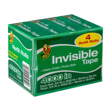 Load image into Gallery viewer, Duck Brand Matte Finish Invisible Tape Refill for Dispenser, 4 Rolls, Each Roll 3/4-Inch x 1000 Inches for 4000 Total Inches
