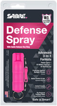 Load image into Gallery viewer, SABRE ADVANCED Pepper Spray Keychain with Quick Release – 3-in-1 Pepper Spray, CS Tear Gas &amp; UV Dye – Maximum Strength Police OC Spray, Finger Grip for Better Aim – Optional Practice Spray, Pink Pepper Spray