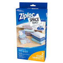 Load image into Gallery viewer, Ziploc Reusable Clothes Storage Bags, 2 Piece Cube Combo Vac Bags, 1 Large Cube, 1 XL Cube, Space Bags