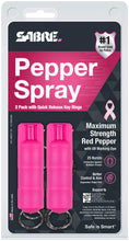 Load image into Gallery viewer, SABRE RED Pink Pepper Spray Keychain for Women with Quick Release for Easy Access – Maximum Police Strength, Finger Grip for Aim &amp; Accuracy, 10-Foot (3M) Range, 25 Bursts – Helps Fight Breast Cancer