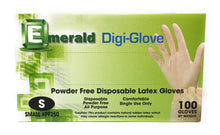 Load image into Gallery viewer, Emerald Digi-Gloves, Powder Free Disposable Latex Gloves (Small)