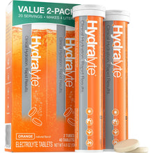 Load image into Gallery viewer, Hydralyte Effervescent Electrolyte Tablets, 2 Pack, On-The-go Clinical Hydration (Orange 20 Count x 2), Effervescent Tablets, Add to Water to Make an Electrolyte Drink
