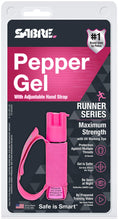Load image into Gallery viewer, SABRE RED Pepper Gel Spray for Runners – Gel is Safer – Maximum Police Strength OC Spray, Adjustable Hand Strap for Quick Access while Running – Optional Clip-on 120dB Personal Alarm w/ LED Light