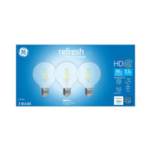 Load image into Gallery viewer, GE Refresh HD LED Globe Light Bulbs, 60W Replacement, 3-Pack, Clear Finish, Daylight, Dimmable G25 LED Bulb, Medium Base
