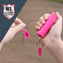 Load image into Gallery viewer, SABRE RED Pepper Spray Keychain with Quick Release for Easy Access – Max Police Strength OC Spray, Finger Grip for Accurate Aim, 10-Foot (3M) Range, 25 Bursts (5x Other Brands) – Practice Spray Option