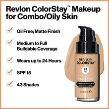 Load image into Gallery viewer, Revlon ColorStay Liquid Foundation Makeup for Combination/Oily Skin SPF 15, Longwear Medium-Full Coverage with Matte Finish, Toffee (375), 1.0 oz