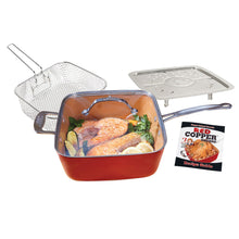 Load image into Gallery viewer, BulbHead Red Copper Square Pan 5 Piece Set by BulbHead, 10-Inch Pan, Glass Lid, Fry Basket, &amp; More