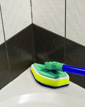 Load image into Gallery viewer, Clean Reach Deluxe Power Scrubber Bathtub Cleaner and Kitchen Brush with Metal Handle, Blue, Yellow, Green
