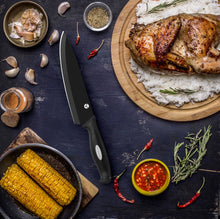 Load image into Gallery viewer, Vremi 10 Piece Black Knife Set - 5 Kitchen Knives with 5 Knife Sheath Covers - Chef Knife Sets with Carving Serrated Utility Chef's and Paring Knives - Magnetic Knife Set with Matching Black Case
